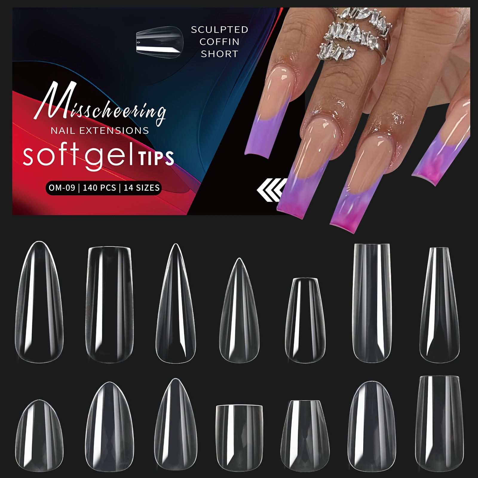 

Misscheering : Long, -shaped, Clear Nail Extensions With