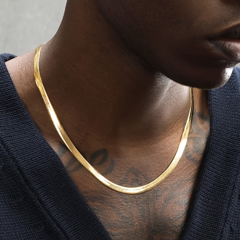 

1pc Titanium Steel Necklace 18k Gold Plated Flat Snake Bone Necklace Men's Hip Hop Trend Versatile Collar Necklace High End Jewelry Accessories