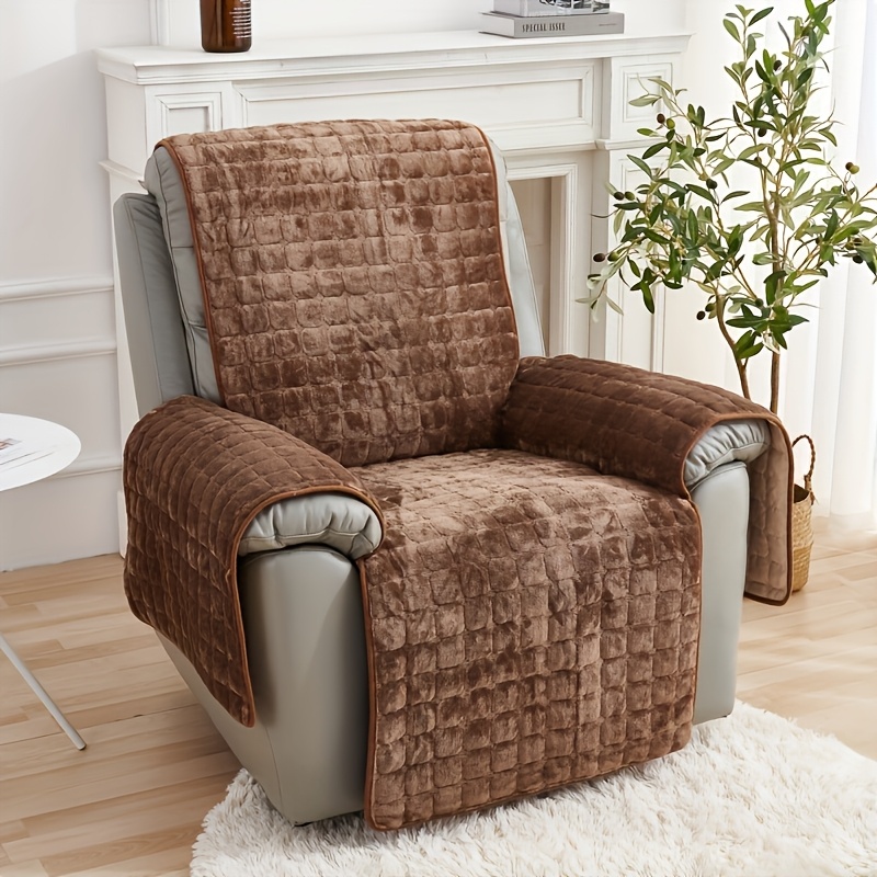 TEMU Single Velvet Recliner Chair Protector, Non-slip Recliner Slipcover For Sofa, Soft Recliner Cover, In Beige, Gray, And Brown For Home And Office Decoration
