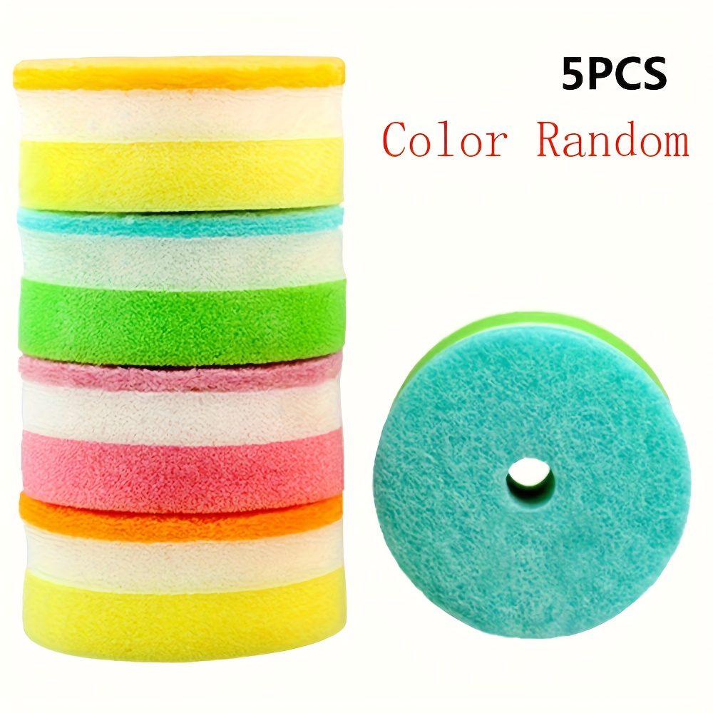 5pcs Random Color Flower Shape Dishwashing Sponge Cloth Strong Scouring Pad Sponge Household Kitchen Bathroom Cleaning Wipe
