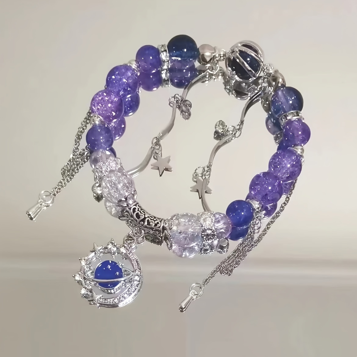 

Bead Bracelet For Women, Elegant Handcrafted Stretch Beaded Wrist Accessory, With Star Charms And No , For 15+