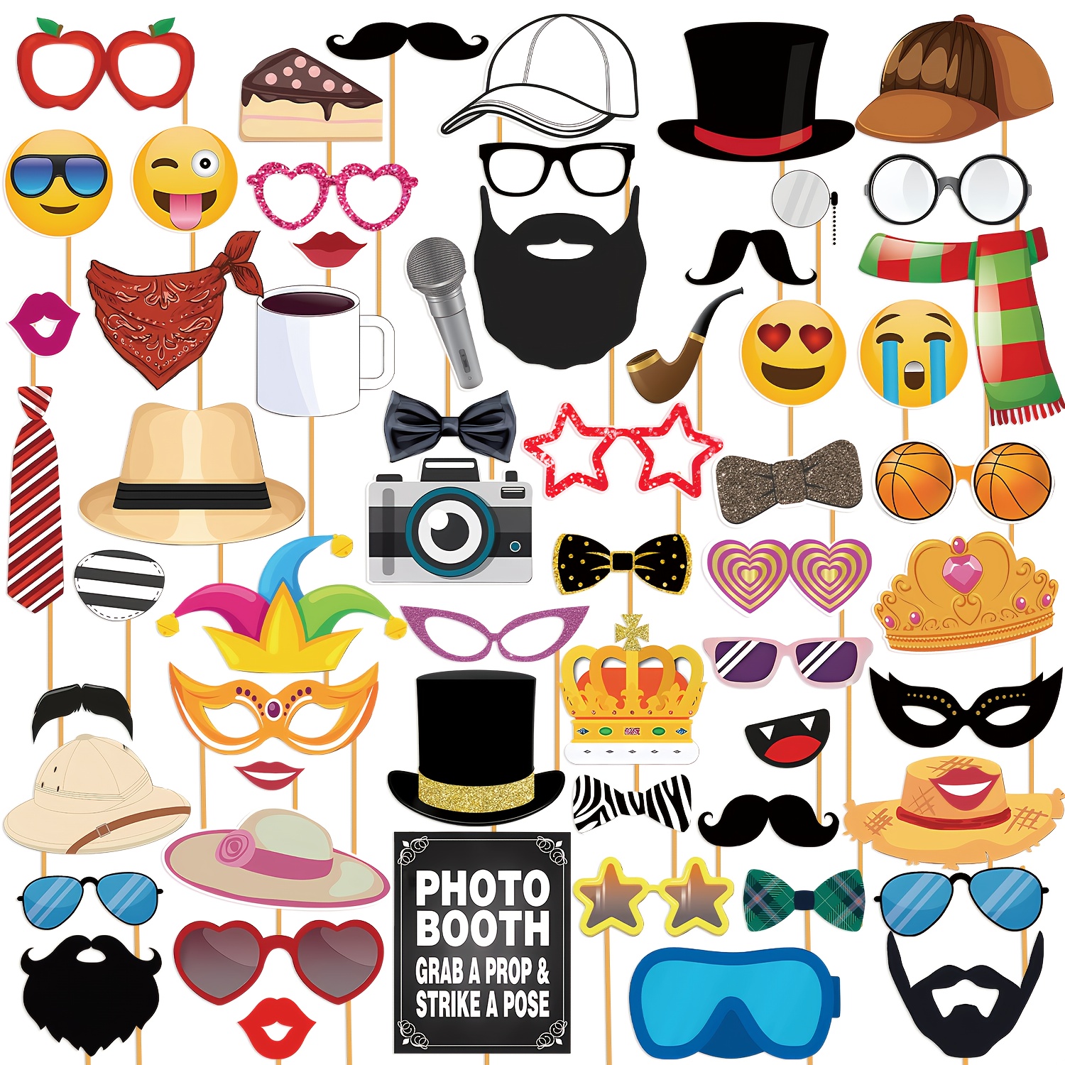 Kit di accessori per cabina fotografica, scrivibile, cartoncino nero per fotografie, per matrimoni, compleanni, balli di fine anno (10 pezzi con forme diverse