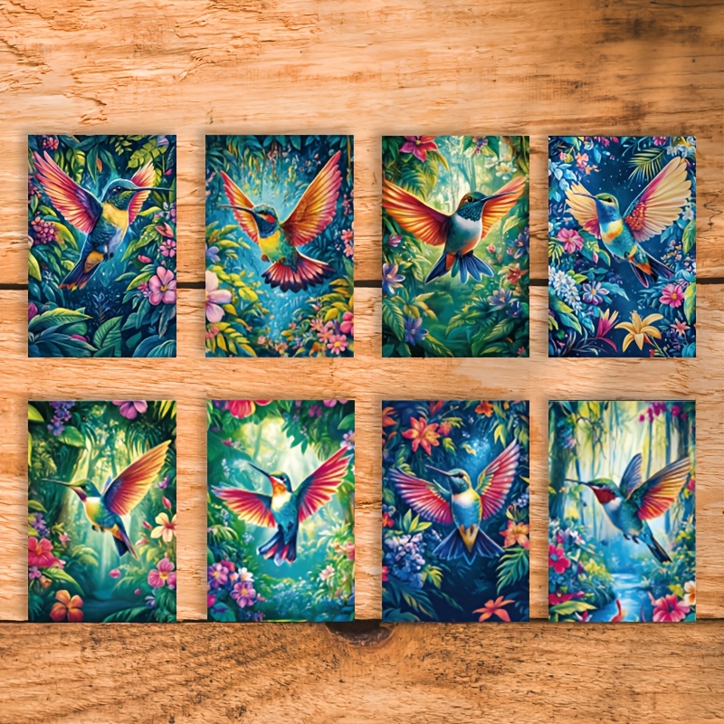 

8pcs Hummingbird Greeting Cards, Laser Cut Paper Cards With Floral Patterns, For Valentine's, Day, Birthday, Christmas, Thanksgiving, Father's Day, Teacher's Day