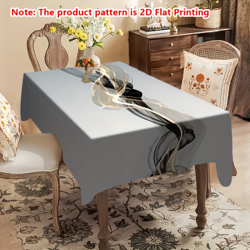 Image of 1pc Polyester Tablecloth, 2d Flat Printing, Black Golden Painting Sand - Grey. Perfect For Home, Kitchen, Restaurant, Party, Festival, Gift, Wedding, Indoor & Outdoor Decor, 2d Flat