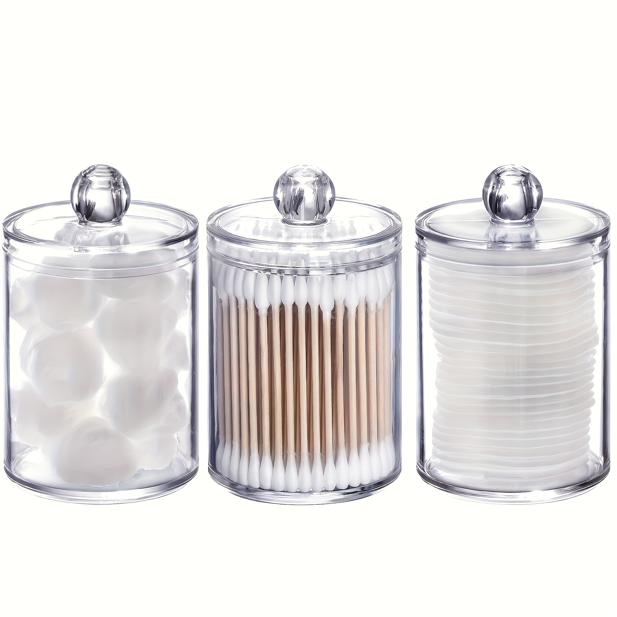 

1pc Clear Plastic Cosmetic Storage Jar With Lid - Portable, Dust-proof Countertop Organizer For Swabs, Dental Floss, Makeup Sponges - Ideal For Vanity, Bathroom, Home, Dorm Use