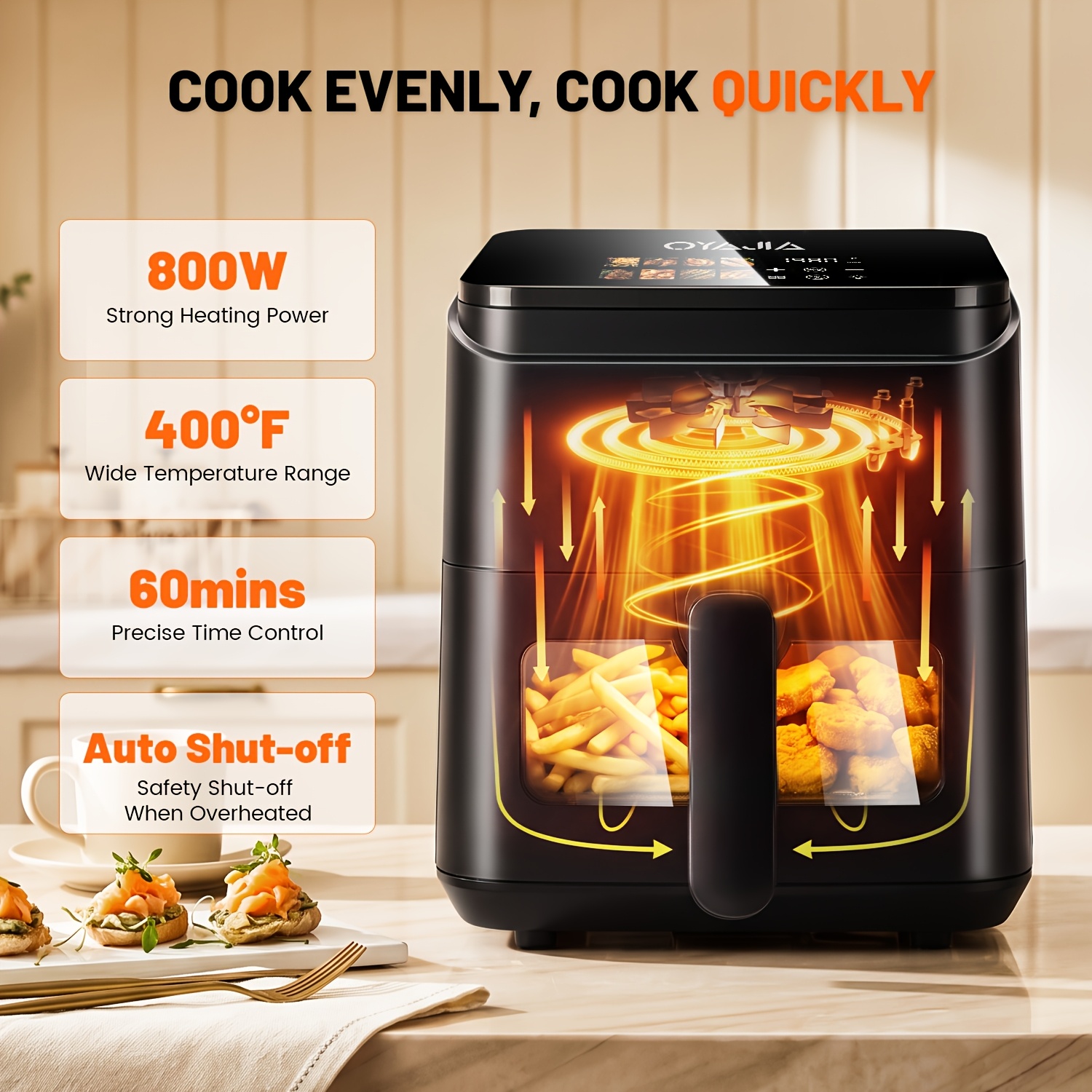 5L Air Fryer with 8 Smart Digital Menu Programs