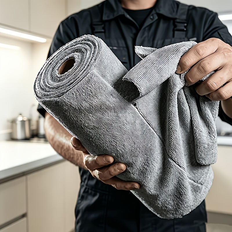 TEMU Gray Towel Roll Cleaning Cloths, Kitchen Cleaning Towels, 180gsm Reusable Household Set, Kitchen Dish Towels + Scouring Pads 2-in-1, Universal