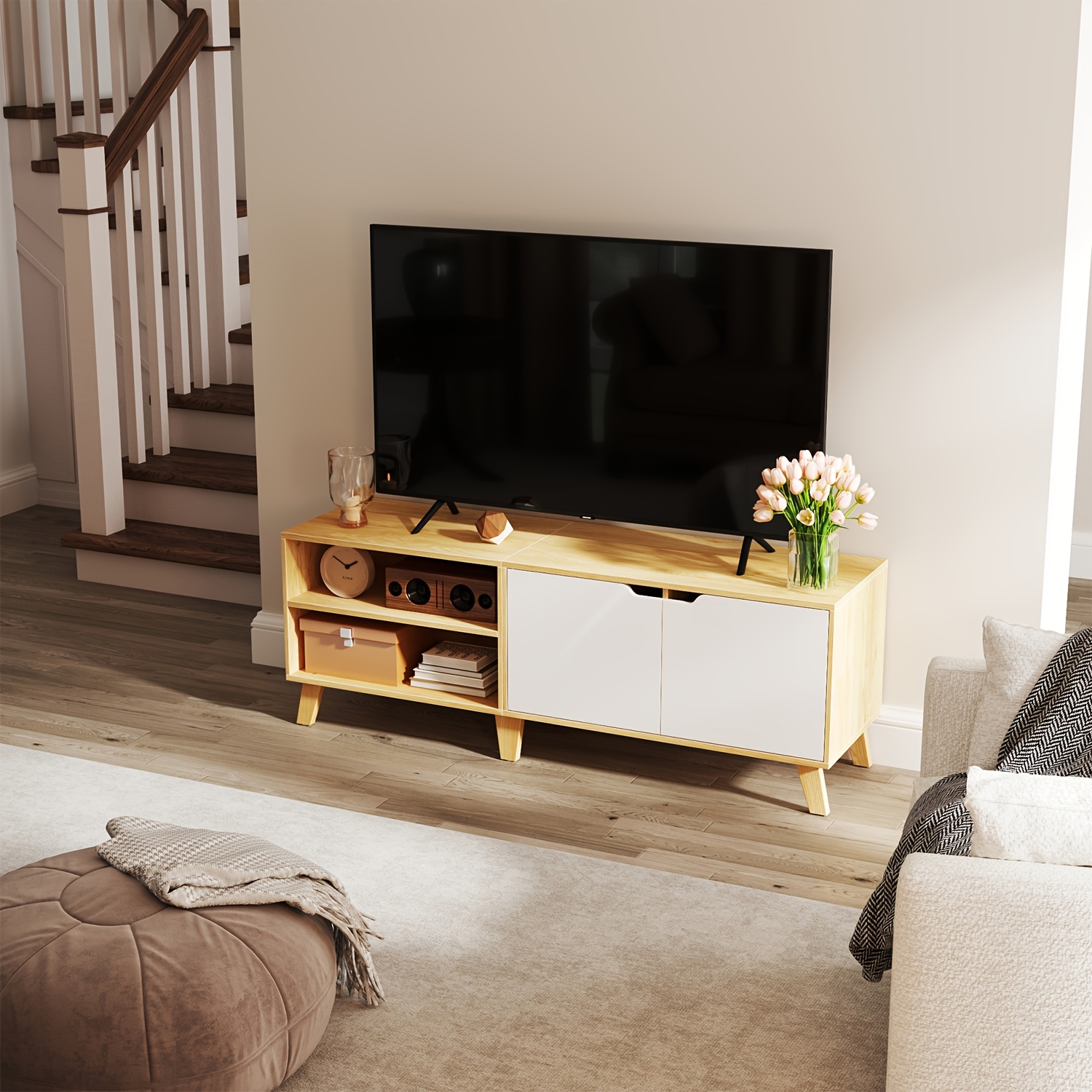 Television Stand, Media Console Featuring , Measuring 140 Cm In Length, Suitable For Televisions Up To 60 Inches, With Adjustable Shelving