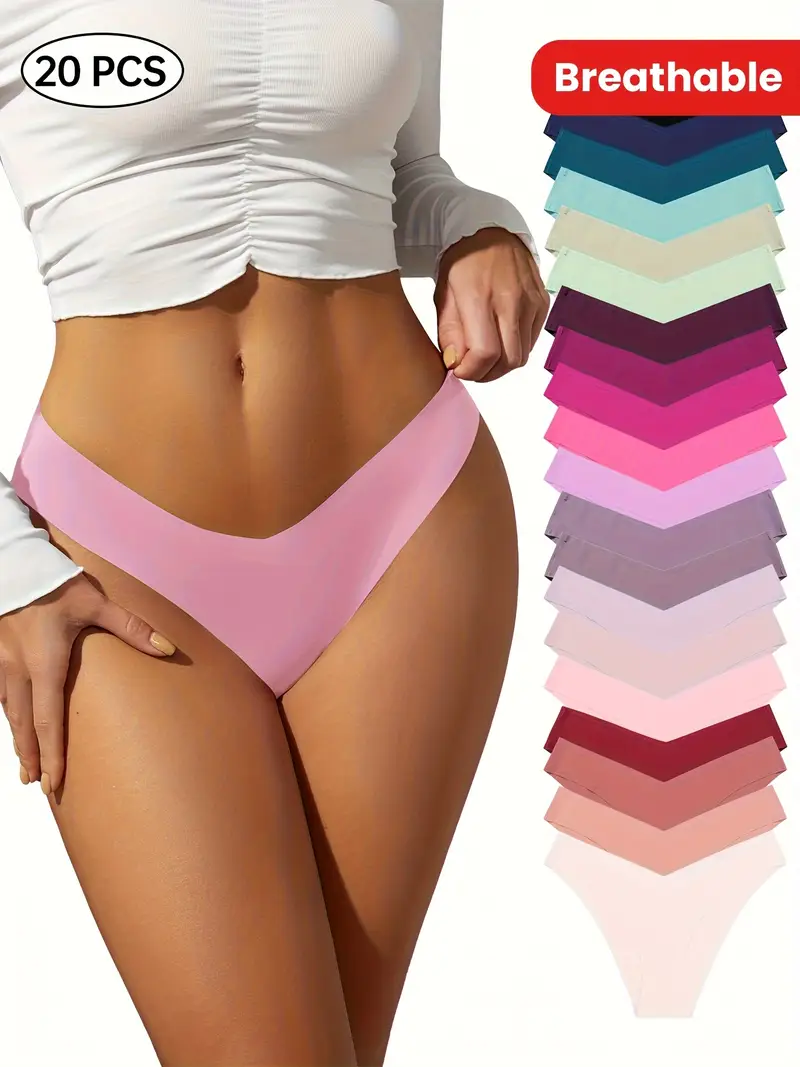 20pcs seamless solid panties comfy breathable stretchy intimates panties womens lingerie underwear details 0