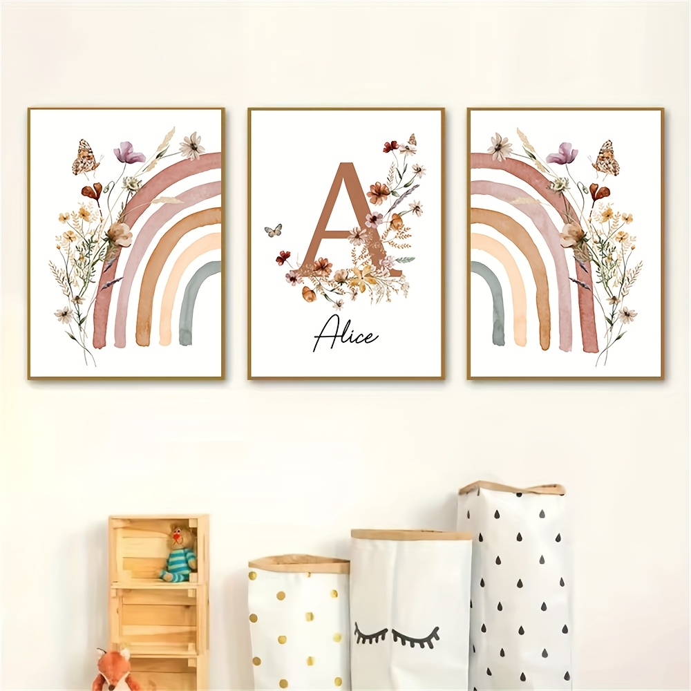 3pcs Personalized Name Poster - Butterfly Wildflower Canvas Art