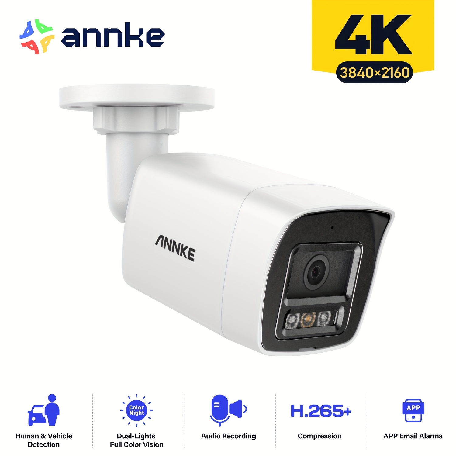 TEMU Annke 4k Wired Poe Ip Camera, 8mp 1080p+ Hd Outdoor Camera With Human/vehicle Detection, Color Night Vision, H.265+ Compression, Built-in Mic &