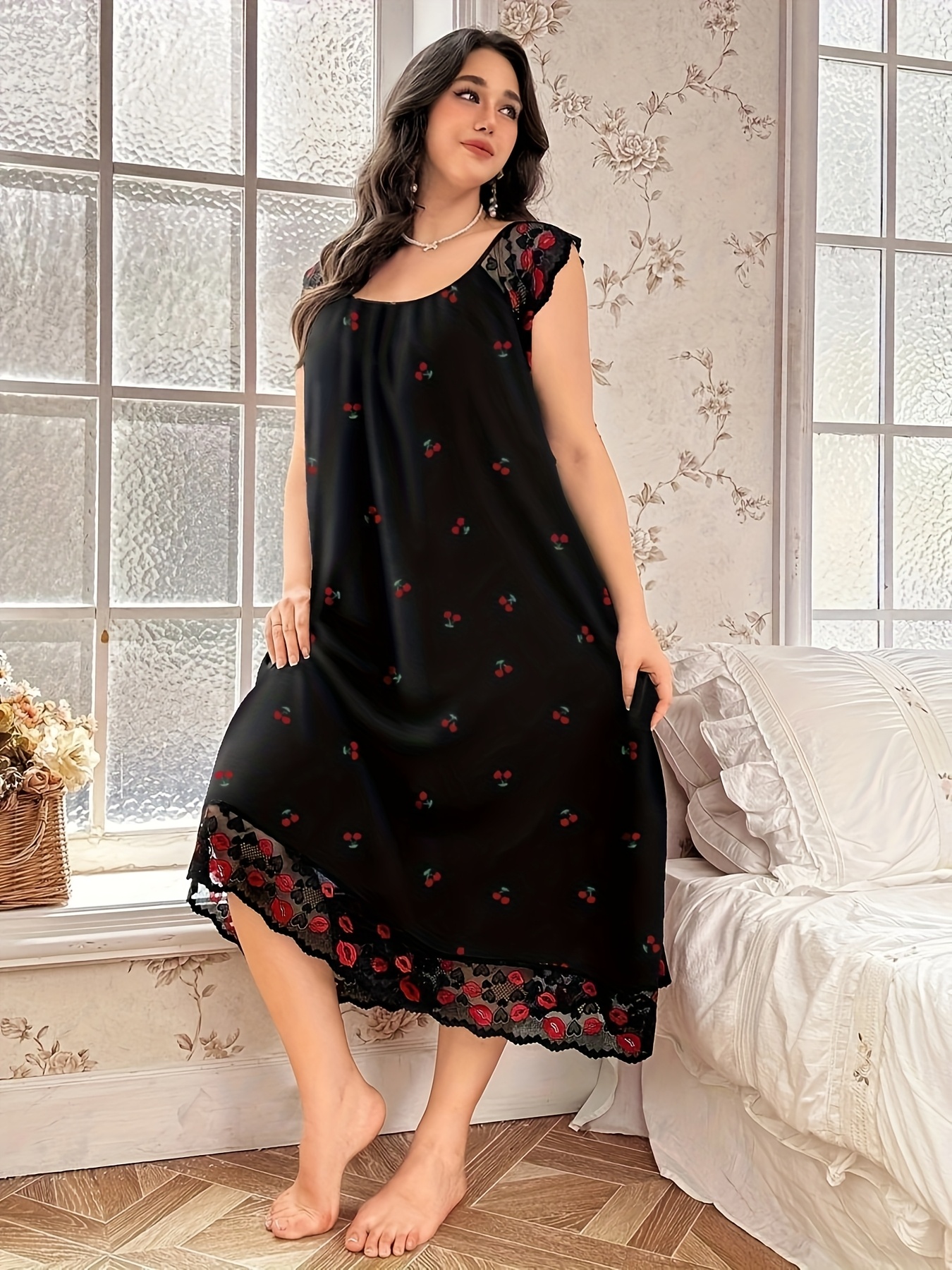 nice night dress for ladies Elegant Lace Trim Nightdress with Small Floral Print Golden Indo Western gown