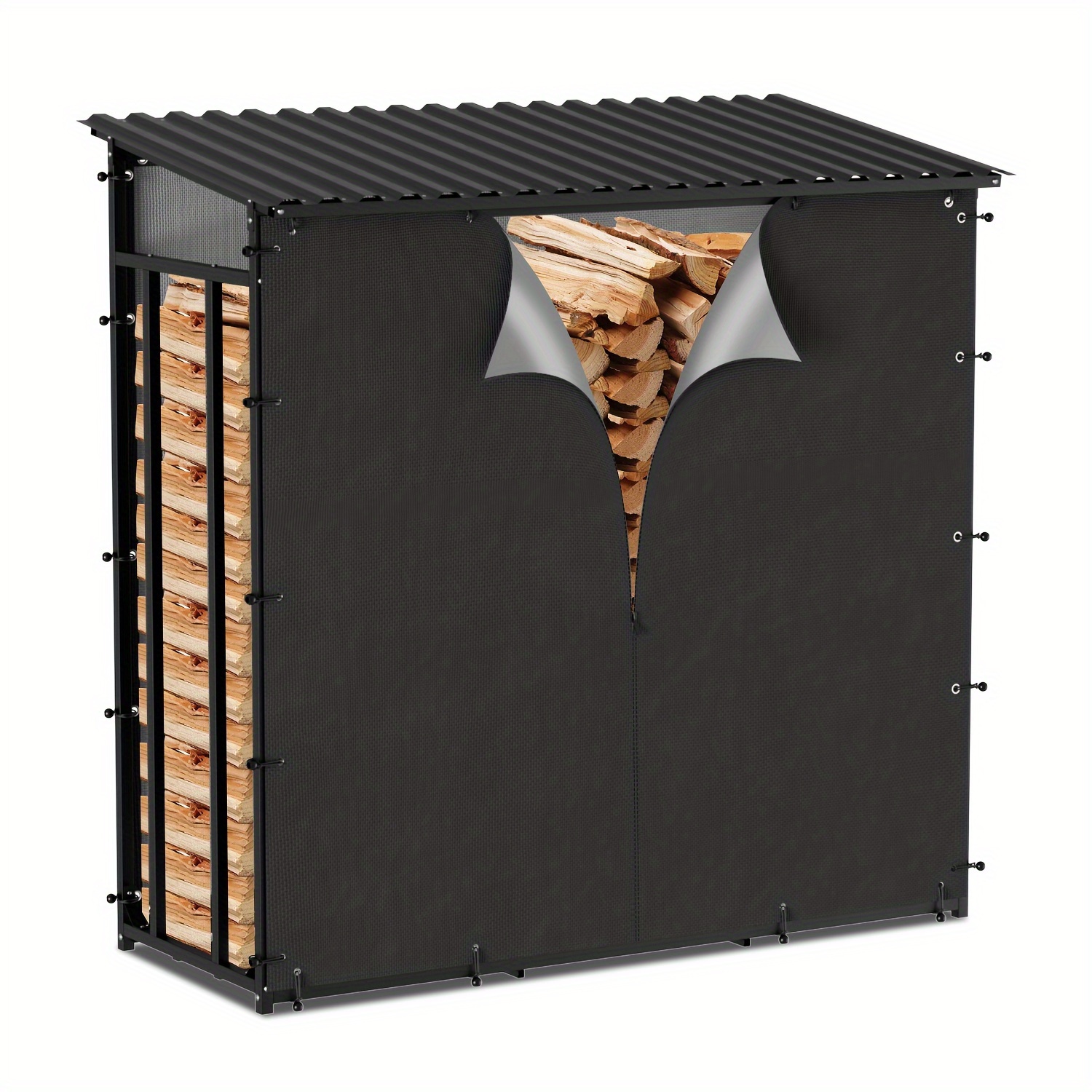 

Firewood Rack 2.3 M³, Dimensions 185 X 70 X 185 Cm, Outdoor Storage, Metal Support, Garden Firewood,