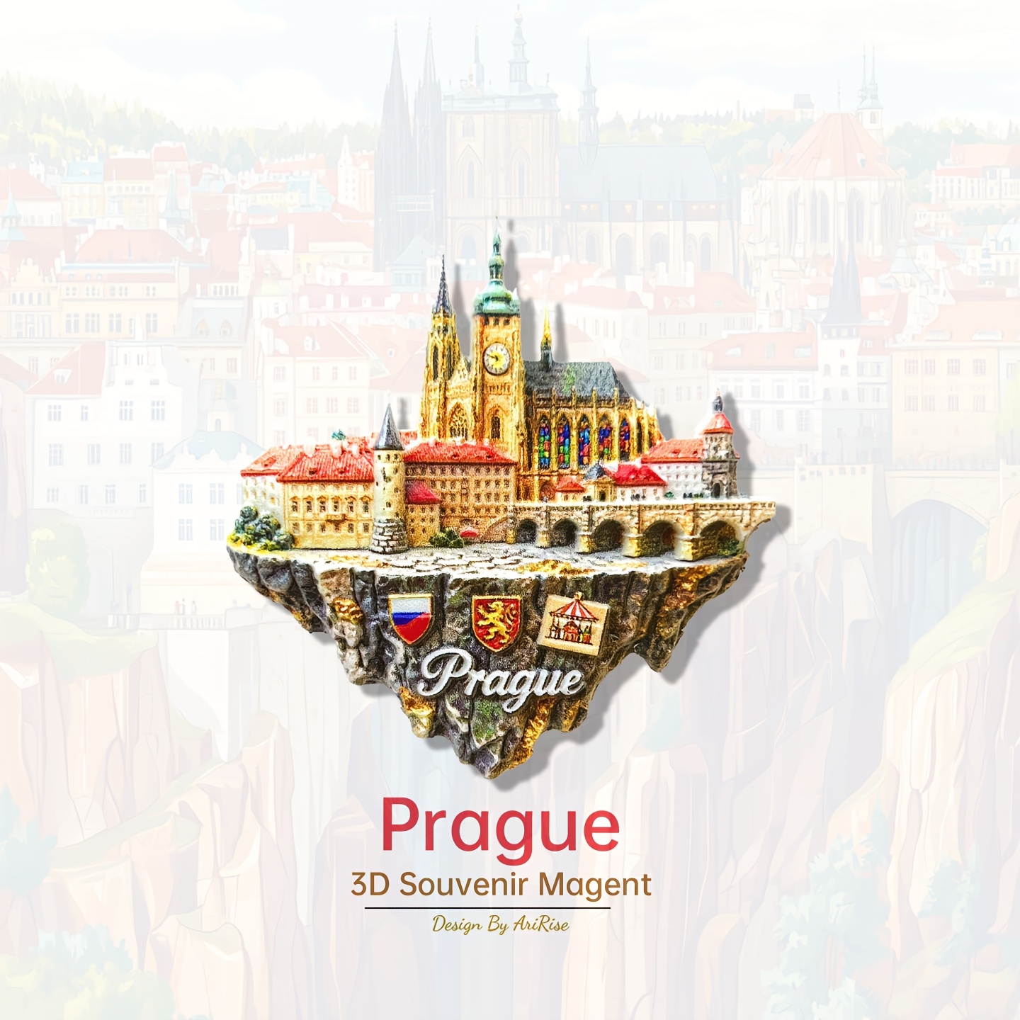 E-shop 1 Stück Prager Burg Kühlschrankmagnet - Harz Tschechische Republik Wahrzeichen Souvenir mit Sockel, Erinnerungsstück für Heimdekoration &