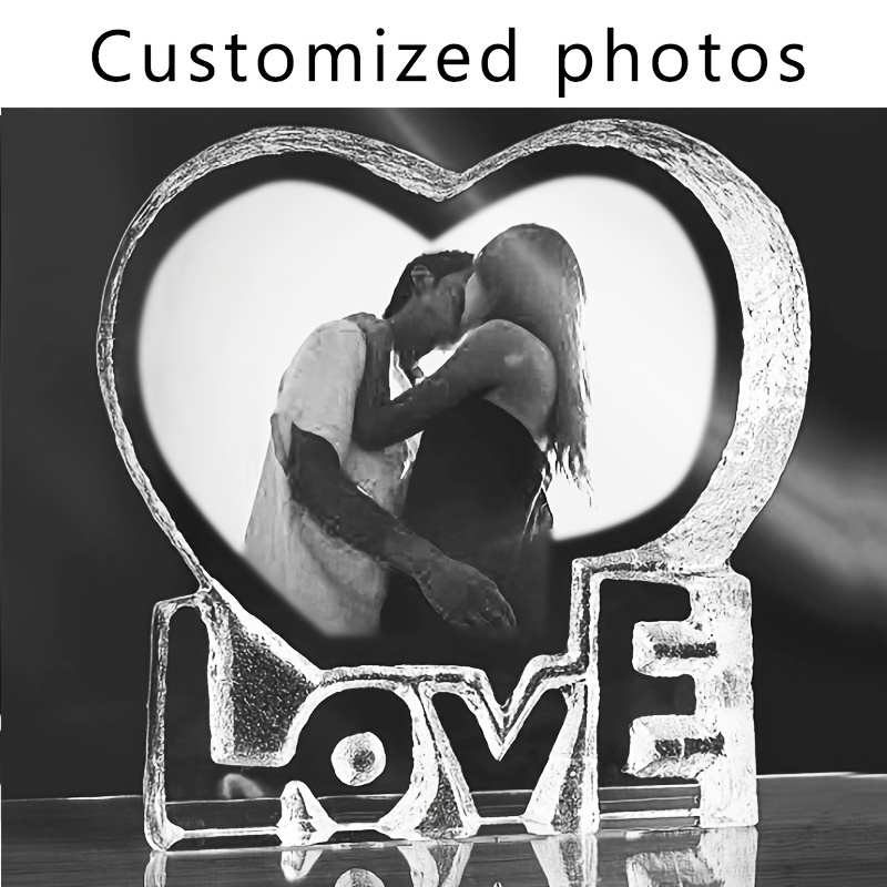 

1pc, Personalized Photos Glass Crafts Customized Photo Frames Desktop Souvenirs Heart-shaped Romantic Love Ornaments Giving Gifts To Boyfriend And Girlfriend