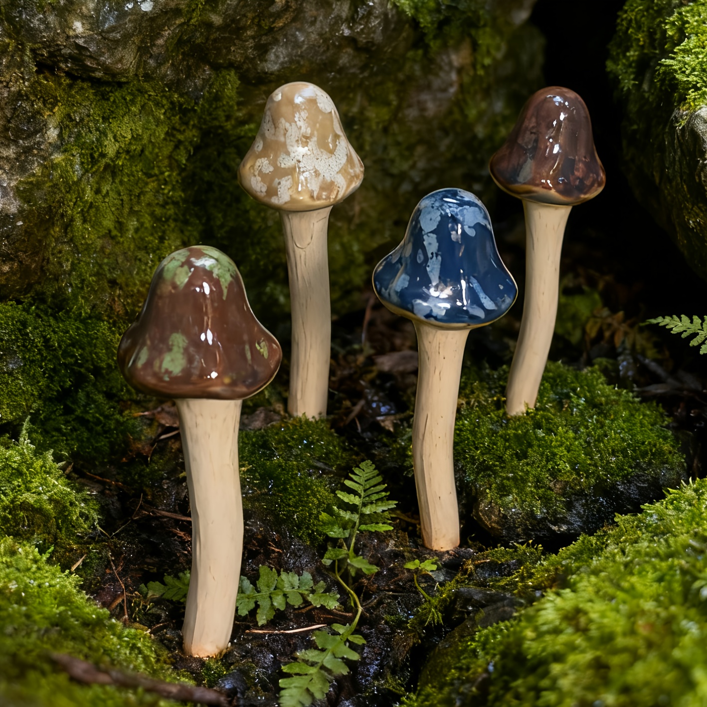 Image of Rustic Ceramic Artificial Mushroom Inserts, Moss Micro Landscape Decor, Garden And Courtyard Potted Plant Scenery Ornaments, Creative Gardening Decoration