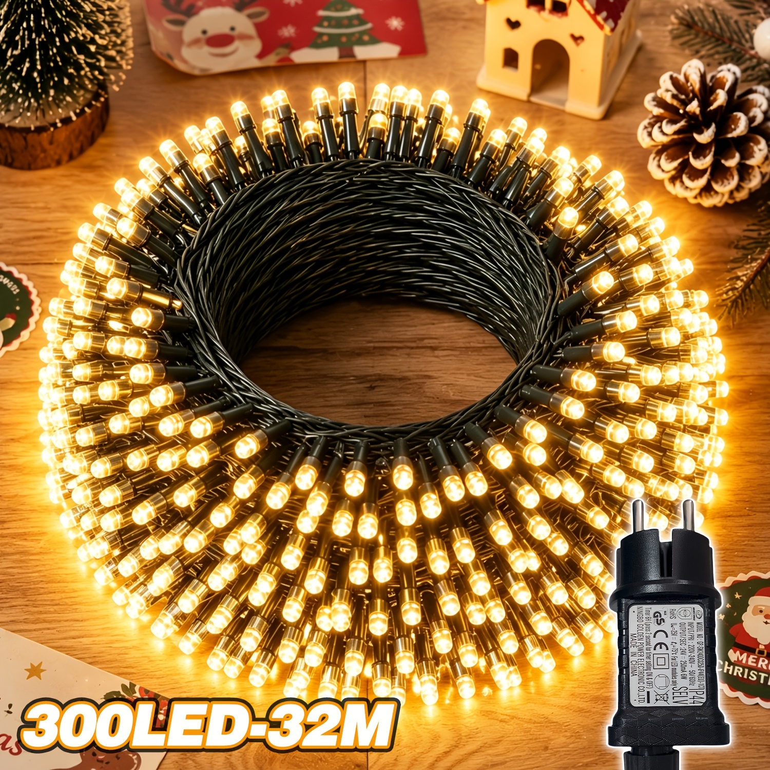 TEMU 1 Pack 300/200/100led Eu Plug Indoor String Lights, 8 Christmas Decor Lights, Memory Timing Function, Soft Dark , Indoor Outdoor Lights For