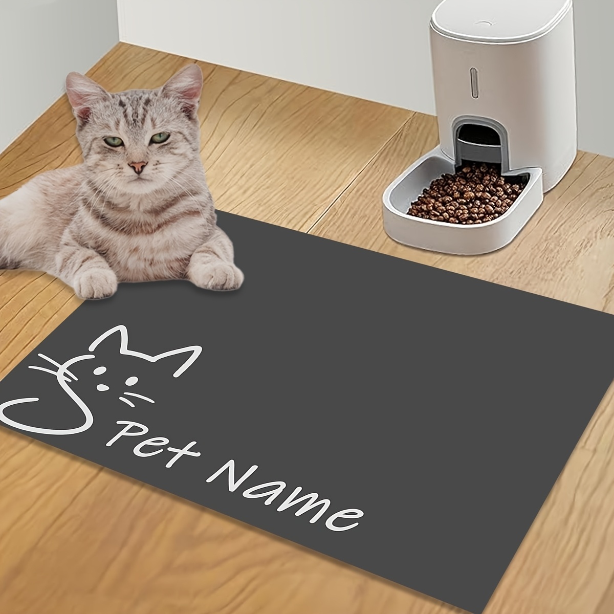 TEMU Customizable 1pc, Name Customization Cat Silhouette Pattern Pet Feeding Mat, Pet Feeding Mat, Non-slip Mat, Cat And Dog Food And Water Bowl Mat,