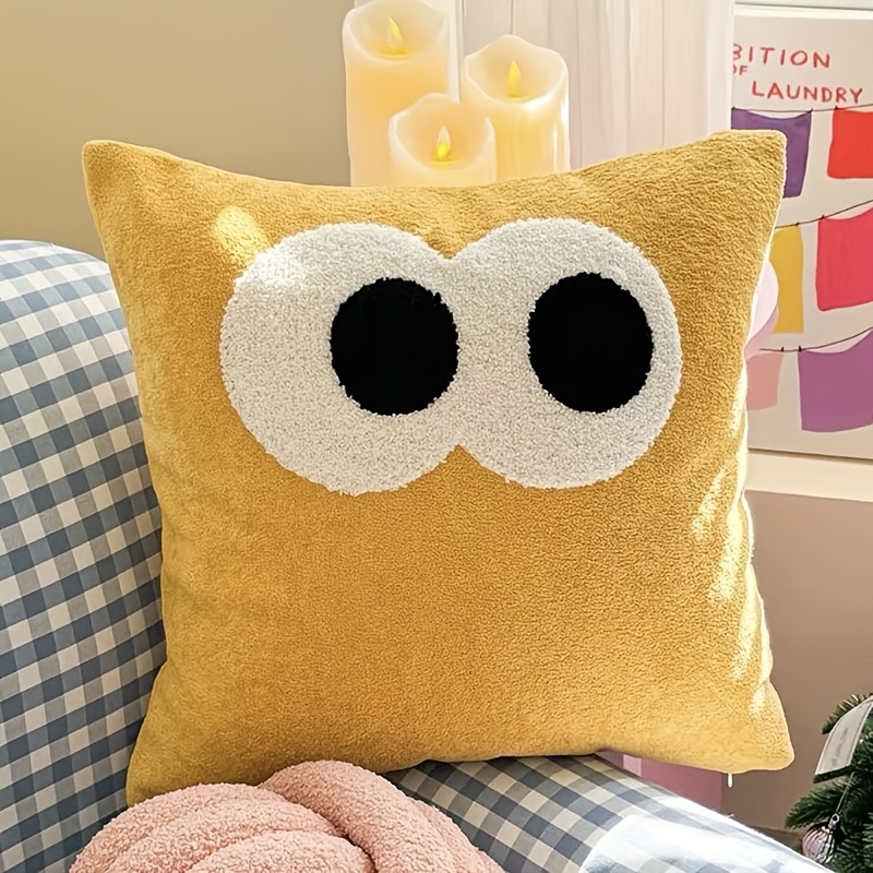 TEMU 1pc 1pcs Cute Macaron-colored & Eyes Embroidered Pillowcase Suitable For Covers, Sofa Bed Decor, Zipper Closure, Hand Wash Only, Contemporary