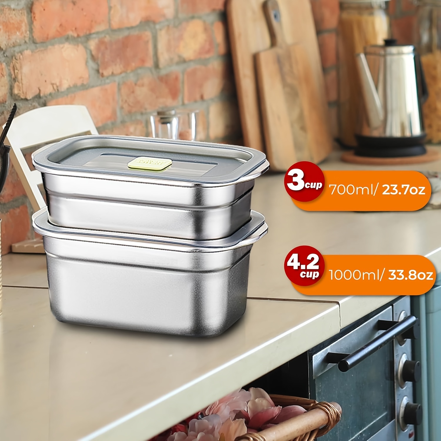 

2pcs Stainless Steel Food Storage Container Set With Airtight - Stackable, Leakproof, Dishwasher & Oven Safe, Freezer-friendly Metal Lunch Boxes For Kitchen Organization