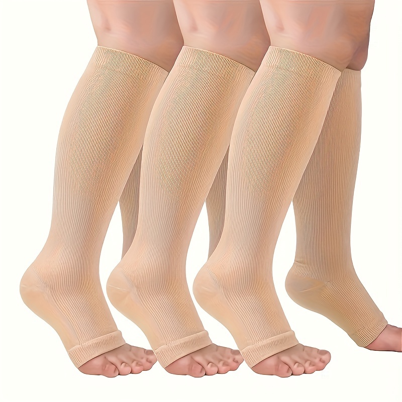 E-shop 3 Paar Kompressionssocken für Damen & Herren, Offene Zehen Kniestrümpfe für Sport