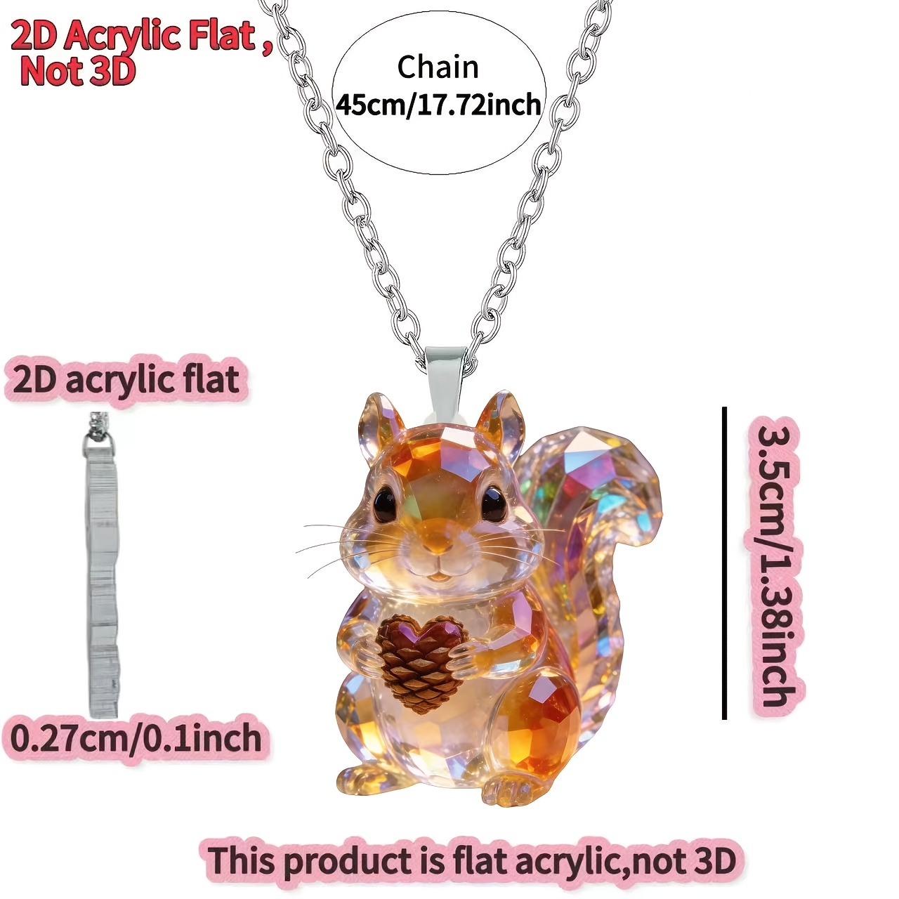 TEMU 2d Flat]1pc, Acrylic Women Necklace, Cute Squirrel Pendant Fashion Sweater Chain, Ideal Gift For Birthday Party