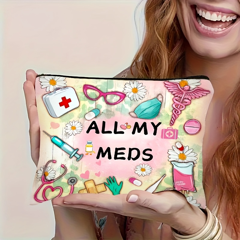 Image of Icon Daisy Pattern, Multi-functional Travel Cosmetic Bag, Emergency Snack Bag, Durable Polyester Zipper Storage Bag, Machine Washable , Suitable For Toiletries, Travel Vacation Camping