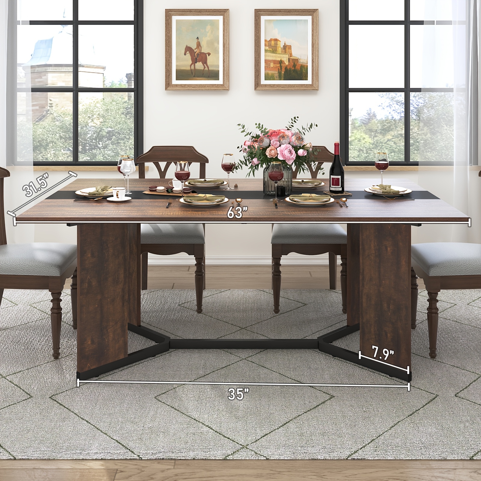 Waterproof and Scratch-Proof Dining Table - Luxurious 71-Inch Large Rectangular with Marble-Color Wood Top - Adjustable V-Shaped Legs for 4-7 People - Ideal for Family Dinners, Office, Kitchen, Living Room