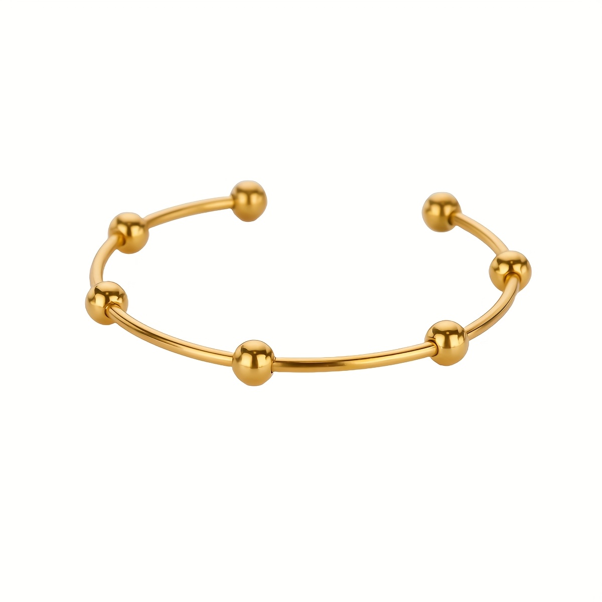 TEMU Pulsera tipo brazalete de acero inoxidable dorado con cuentas, bonita, adecuada para uso diario y decoración de fiestas, un regalo para mujeres,