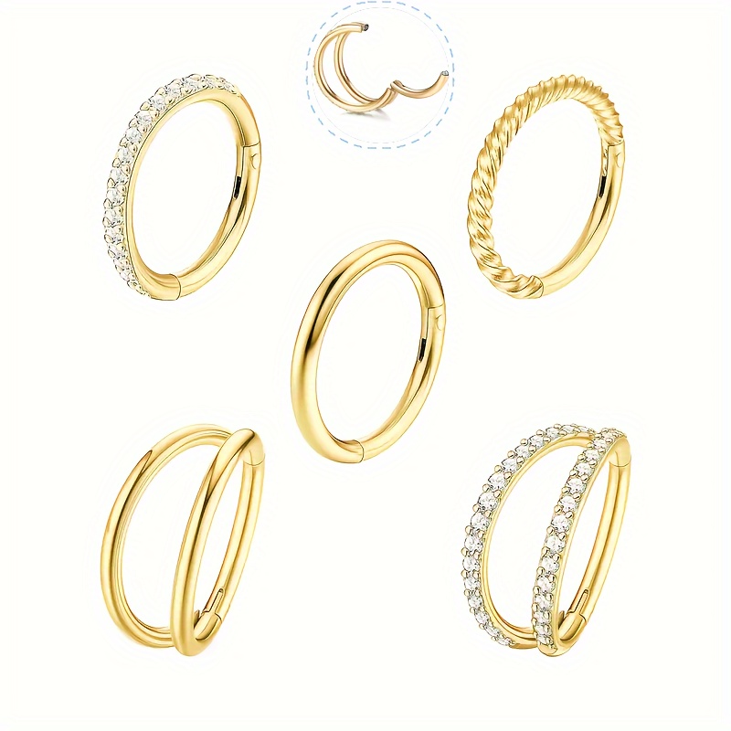 TEMU 5pcs Boucles d'oreilles en acier inoxydable à double couche avec anneau unique et synthétique incrustée