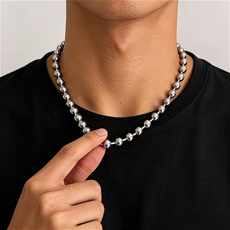 Unisex 8mm Silvery Stainless Steel Ball Bead Necklace
