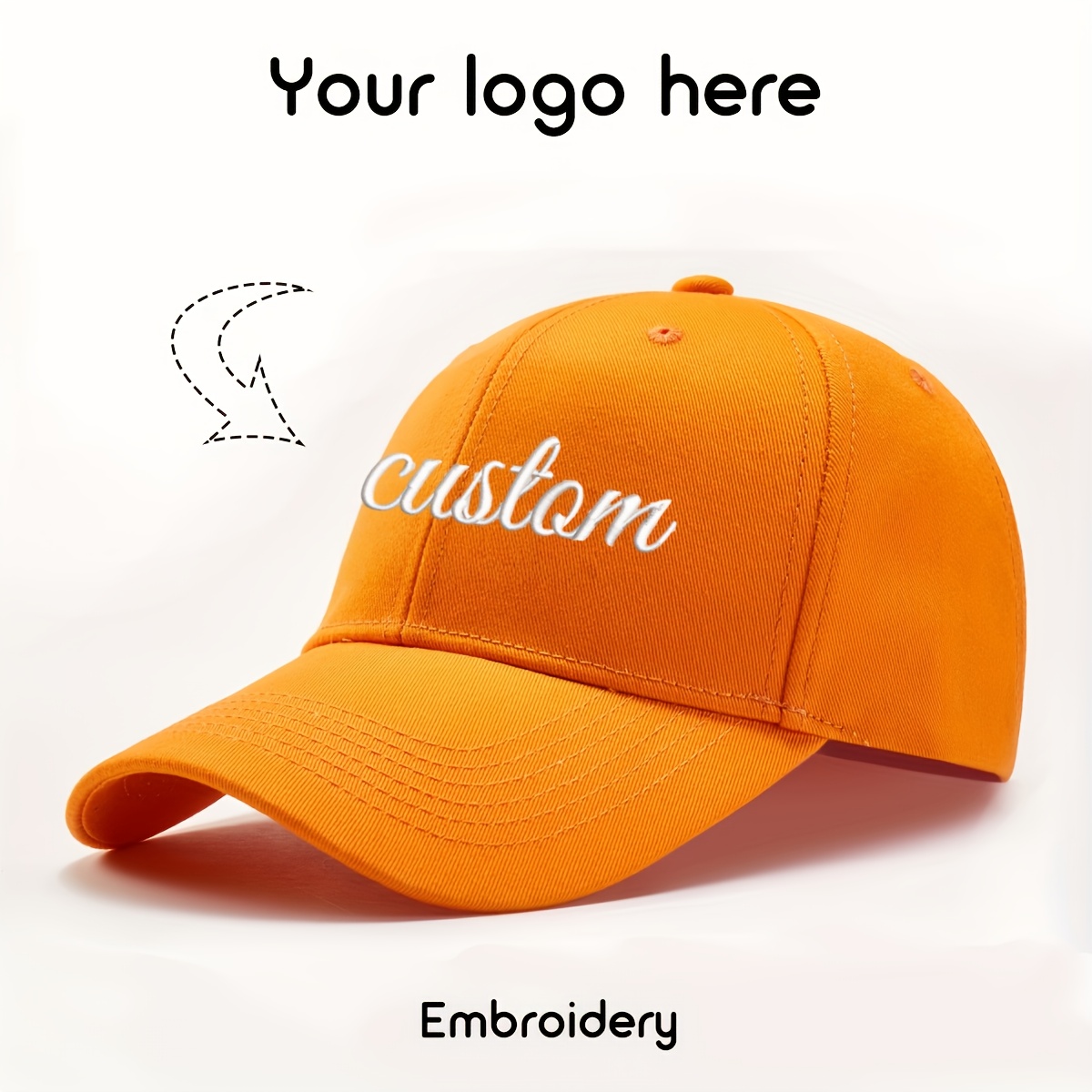 TEMU 1 Custom Embroidered Six-panel Baseball Cap - Adjustable Snapback Design, Lightweight And Stylish Pattern, Logo, Name, Text, Hand Washable,