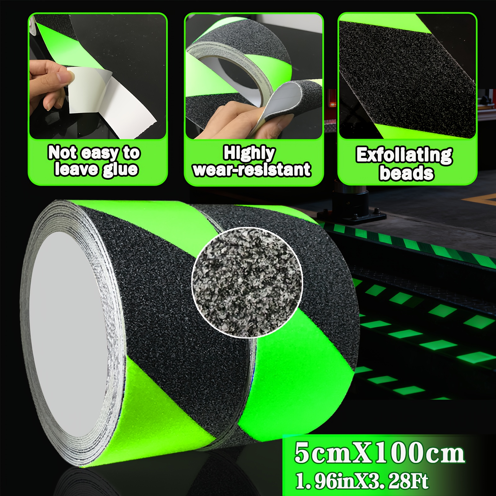Image of Diagonal Luminous Anti Slip Tape - Used For Waterproofing, High Friction Safety Handles In Stairs, Ramps, Outdoor Steps, Bathrooms, Kitchens, , Hospitals, Shopping Malls, And Amusement Areas - Strong