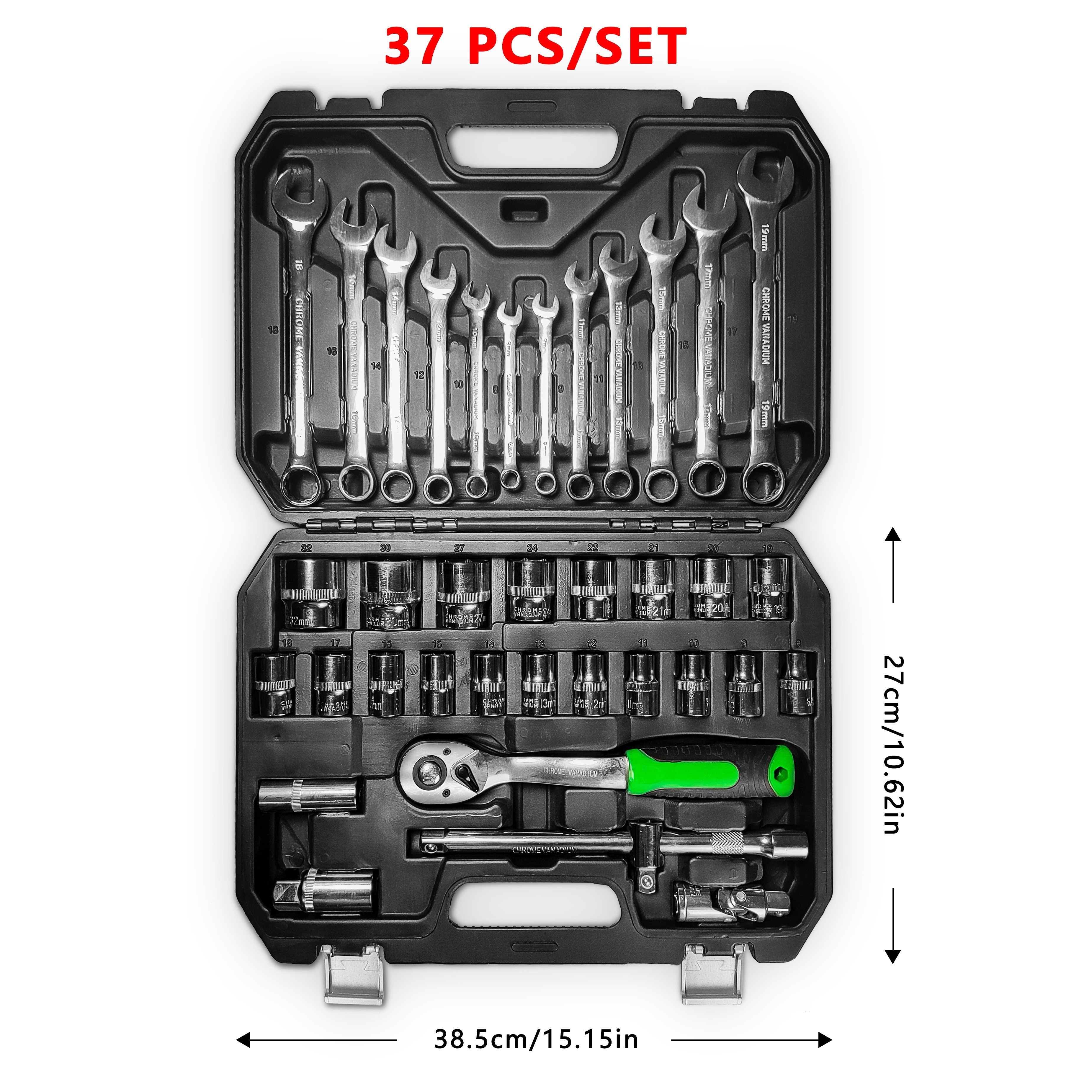 conjunto de soquetes de aço vanádio de 37 peças com de liberação rápida, métrico para de e motocicletas, kit de ferramentas durável para de automóveis, não requer bateria detalhes 2