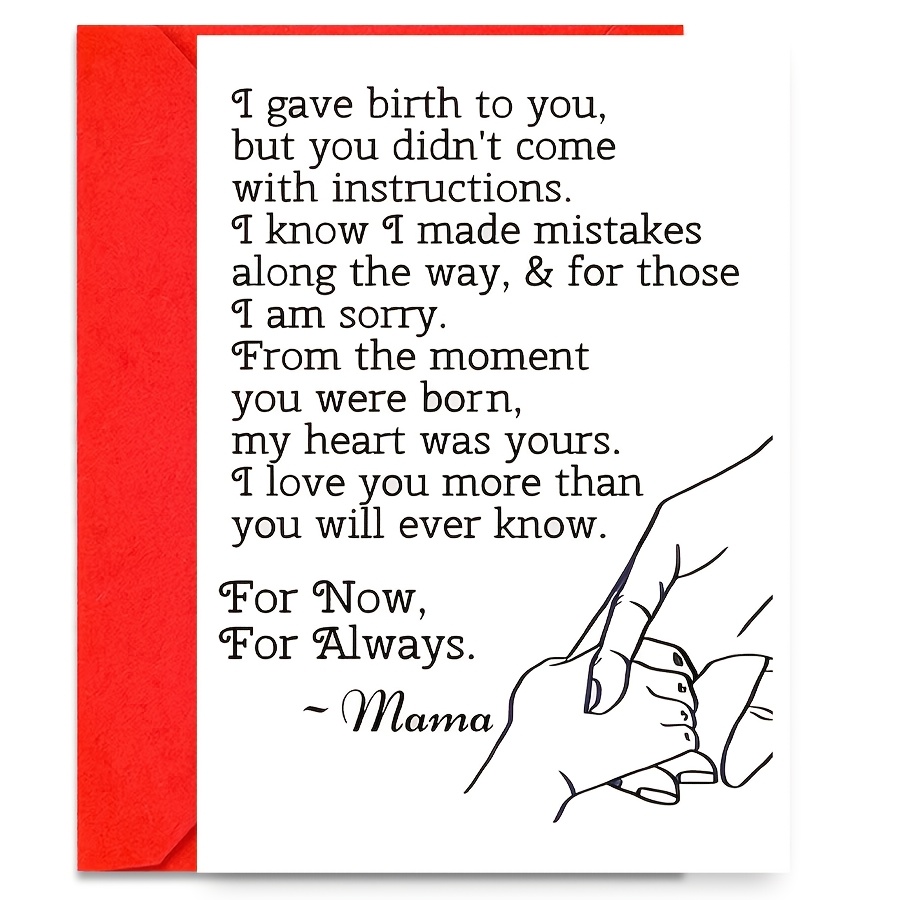 

Love Greeting Card With Envelope - Ideal For Day, Valentine's, Birthdays - Message For Son, Daughter From Mom - Touch, Theme