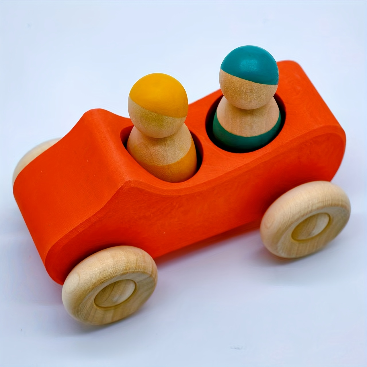 Image of Fun Wooden Toy Car, Hand-pushed Solid Wood Rainbow Building Blocks, Children's Educational Toy, Art Piece, Home Or Office Desk Ornament. Doll Random