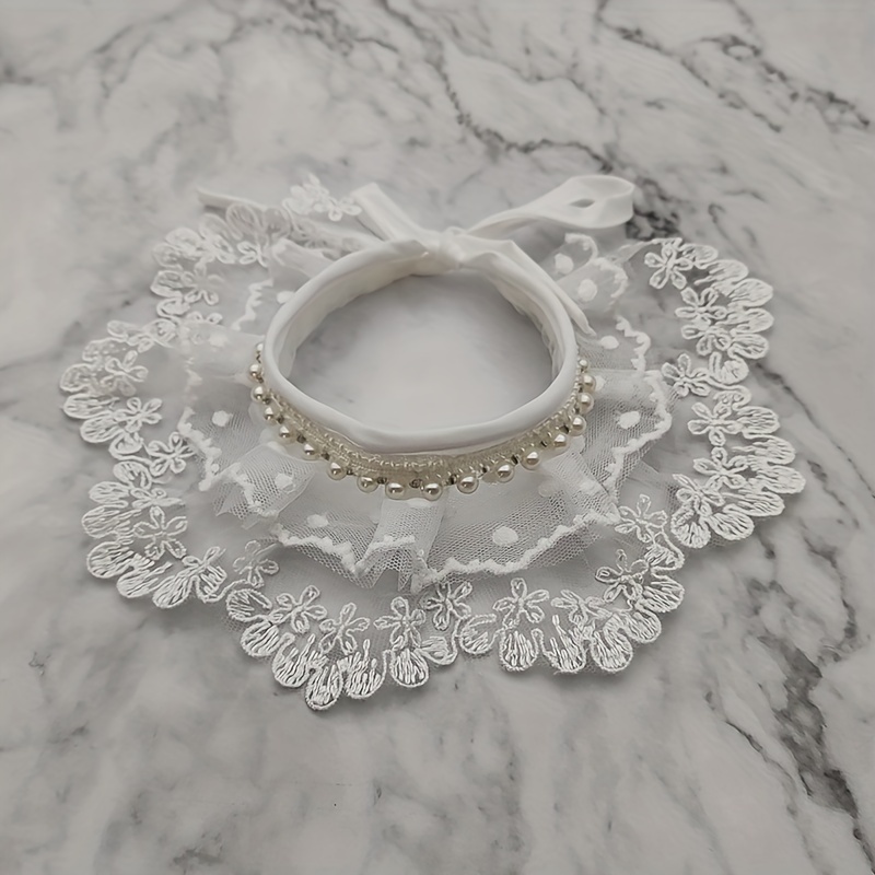 White Pet Lace Scarf Suitable For - Adjustable Neckerchief/ Bandana With Tie, Hand Washable, Spring Summer Fall Accessory For Small Medium -small & - Breeds, Cute Collar