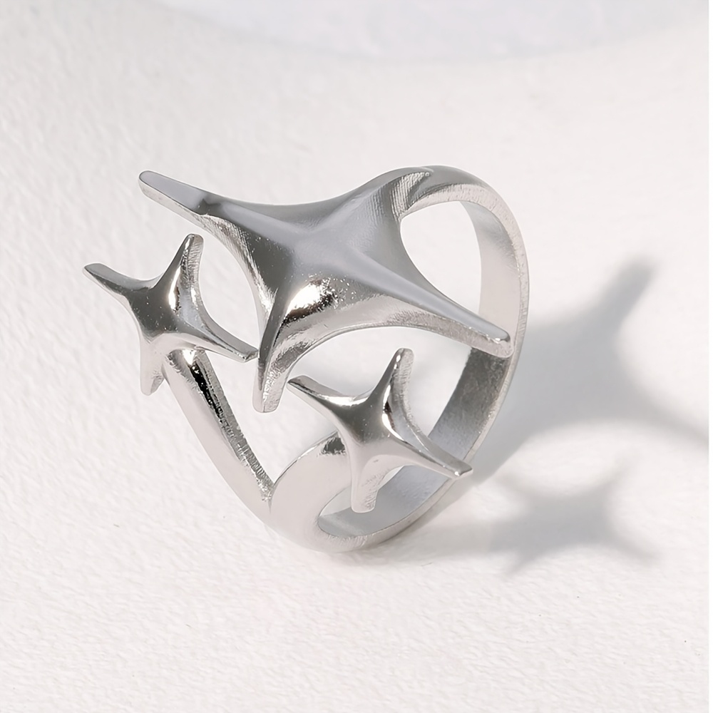 TEMU Anillo de acero inoxidable de 1 pieza con diseño de estrella de hip-hop de moda y extremos abiertos para mujer y hombre, de versátil de diseño