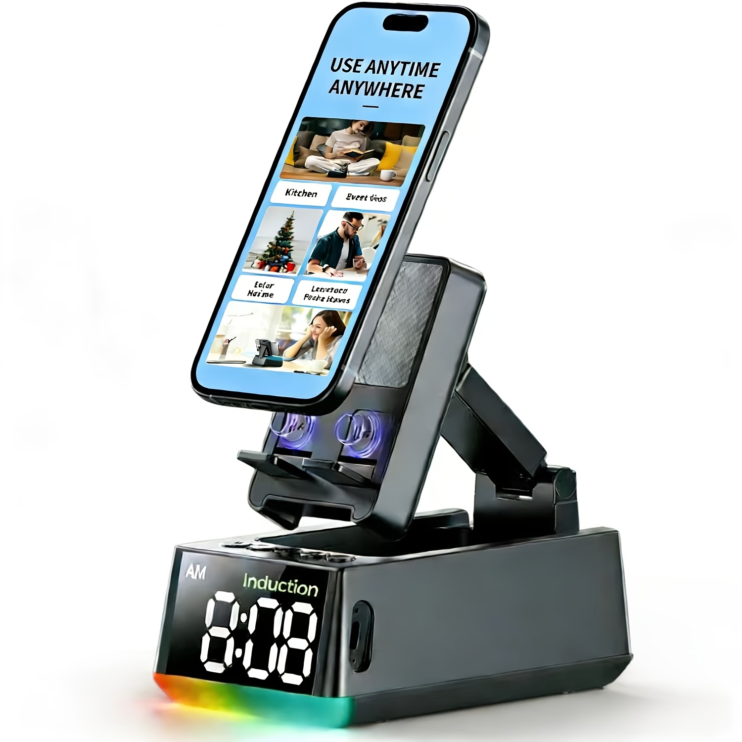 TEMU Bt Speaker Birthday Gift For Men, Father's Day Gift, Inductive Speaker Adjustable Phone Holder, Non-slip Phone Holder Kitchen Gadget For Women