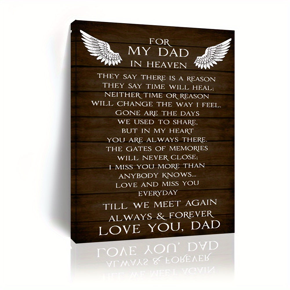

1pc Wooden Framed Canvas Painting, To Commemorate My Father On The Canvas Of Heaven Wings,wall Art Prints With Frame, For Living Room & Bedroom,home Decoration,festival Gift For Her Him, Ready To Hang