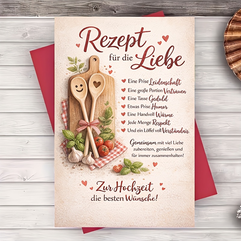 E-shop Ein Umschlag eine Grußkarte Romantisches Rezept für Hochzeitsgrußkarte Rustikales Küchen-Thema für Paare Frischvermählte Braut Bräutigam