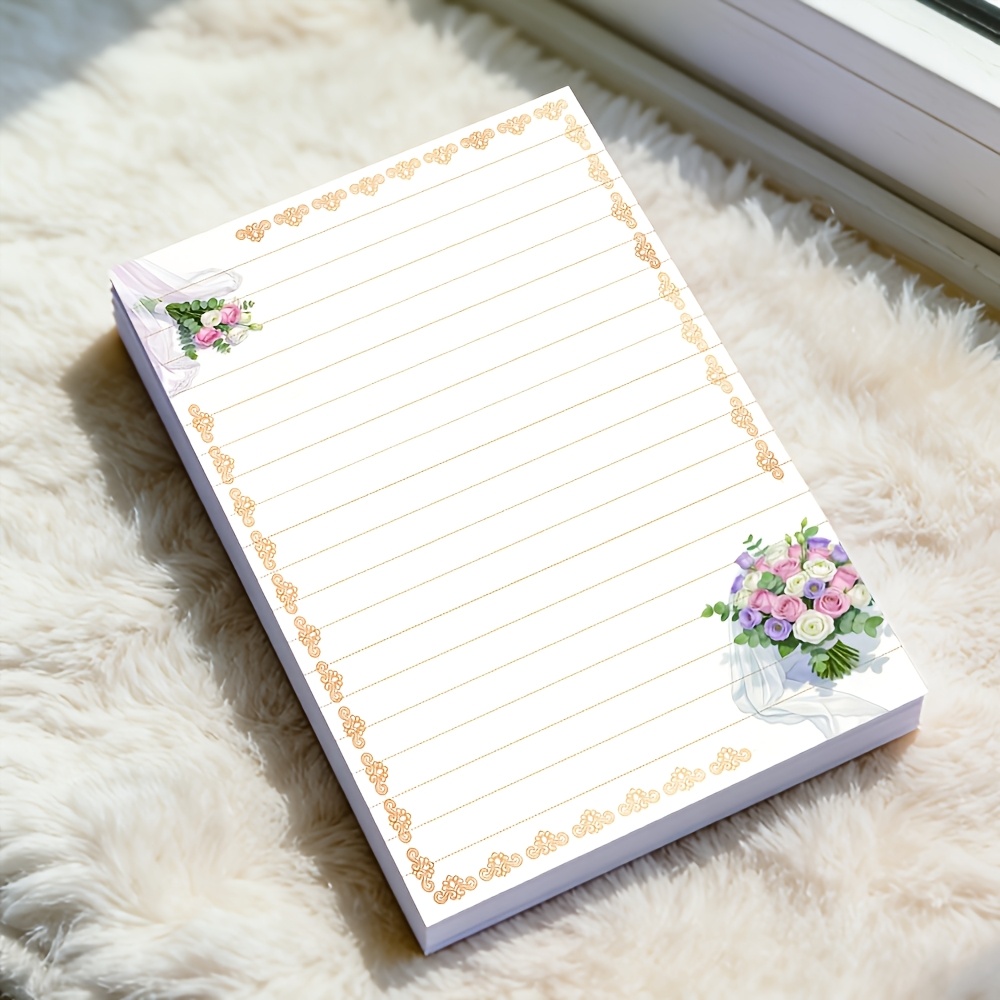 TEMU 1 Livre (50 Feuilles) Fleurs de Poche 2 Blocs Notes, Pages Intérieures Vierge A5, Bloc Mémos Bouquet Vintage, Papier à Écrire Rose Dentelle,