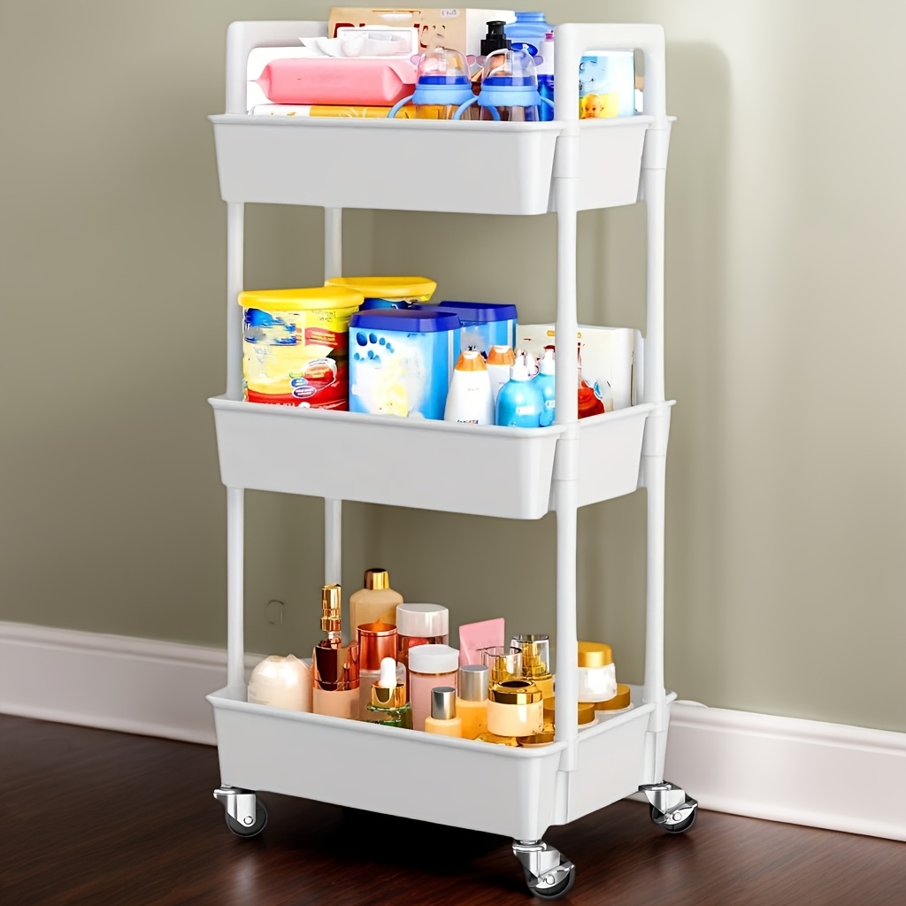 

1pcmulti- 3-tier Rolling Storage Cart, Utility Organizer With Wheels, Compact Cosmetic Shelf, Kitchen Trolley, Bedroom Bedside Caddy, Living Room Mobile Snack Rack