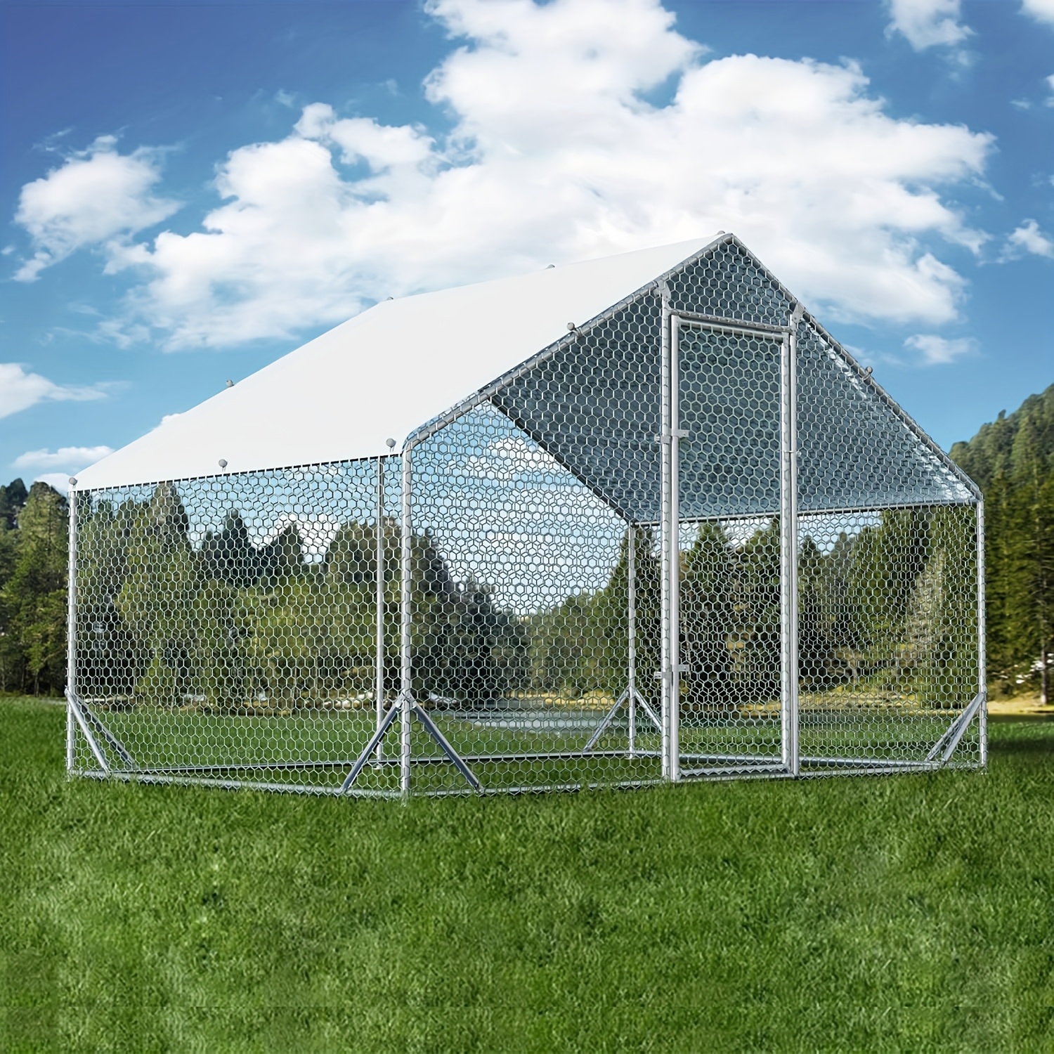 Large Metal Chicken Coop With -in Poultry Cage Chicken Runs House Pen Cage Roofed Chicken Coops With Anti-ultraviolet Cover For Outdoor Use, Dome Roof/flat Roof/ Roof