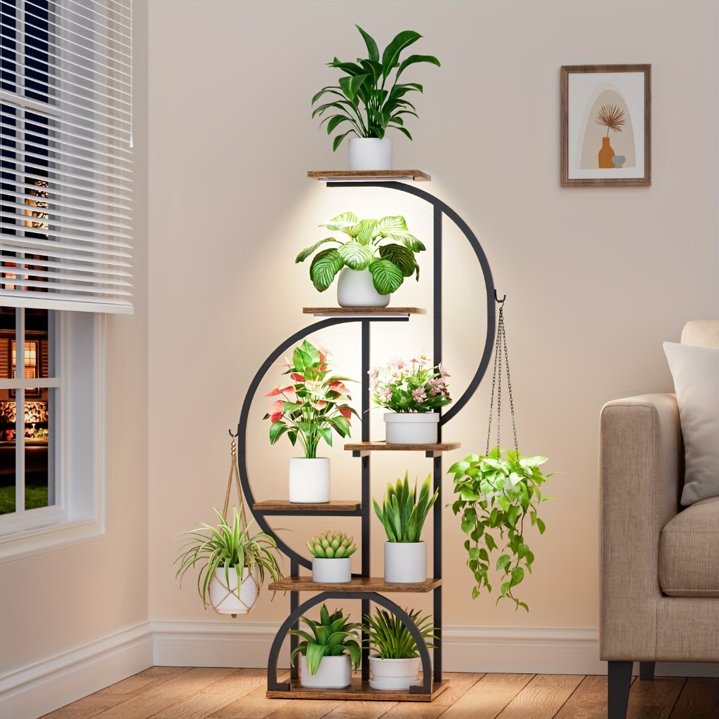 6-Tier Corner Plant Stand With Grow Lights - 47" Tall Metal Shelf For Indoor Plants