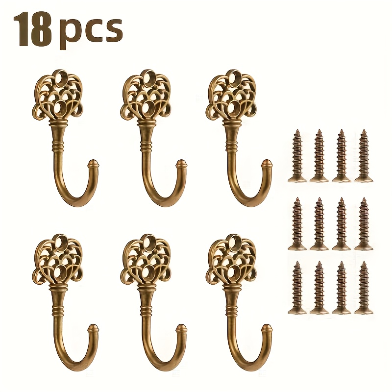TEMU 18pcs Bronze Hook Set, Alloy And Door Hooks For Bathroom, Wardrobe, And Metal Coat Rack - Suitable For Coats, Bags, Keys, And Coffee Mugs | Home