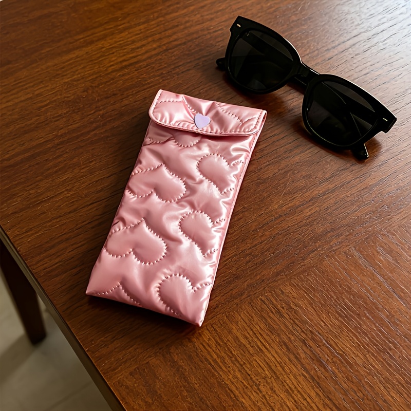TEMU Glossy Bow & Heart Embossed Eyeglass Case Suitable For, Portable Fashion Glasses Storage Pouch With -functional Organizer For Glasses, Fashion