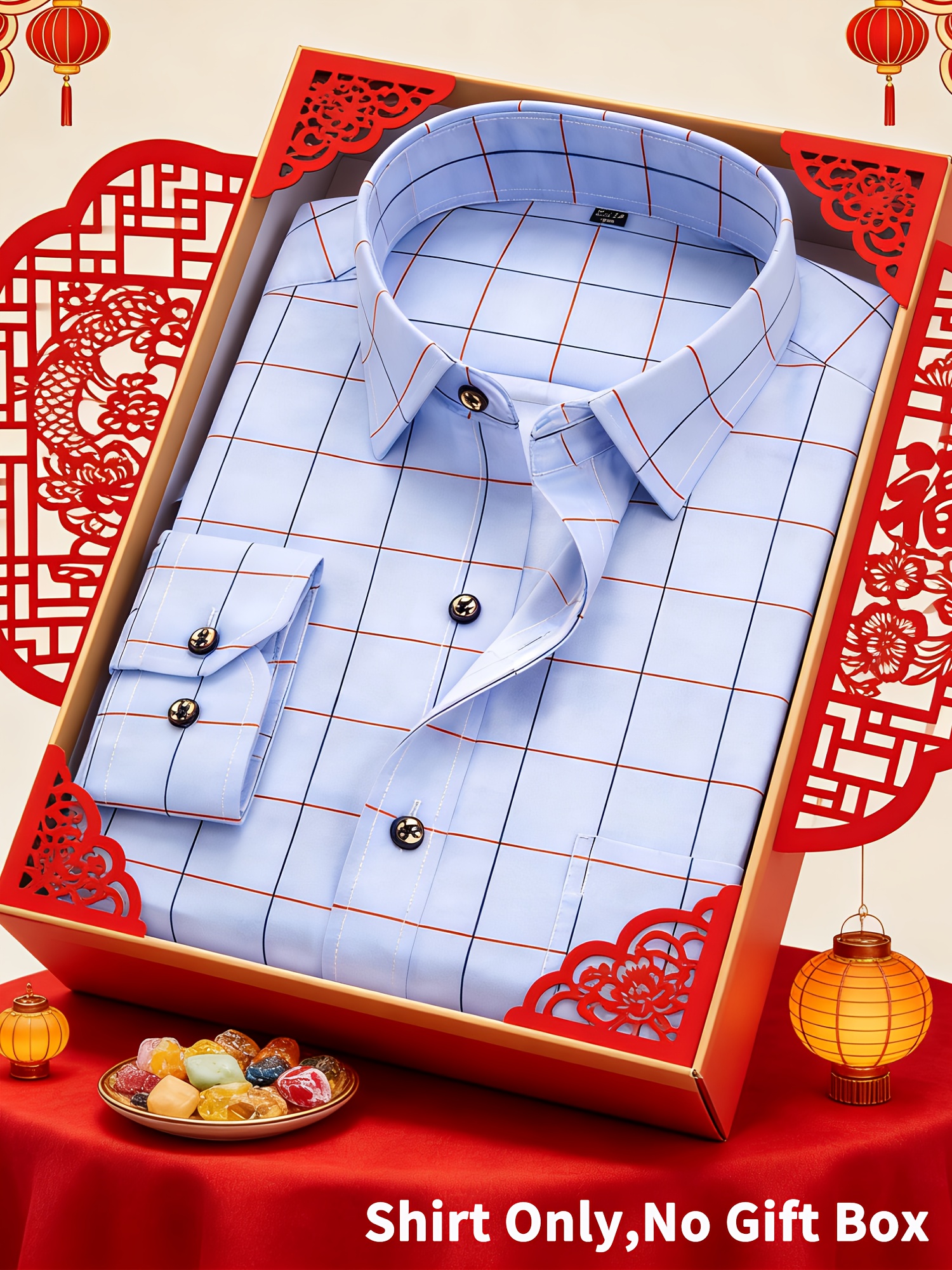 Camisa Casual de Cuadros Clásica para Hombre, Estilo Minimalista con Estampado, Manga Larga para Primavera y Otoño