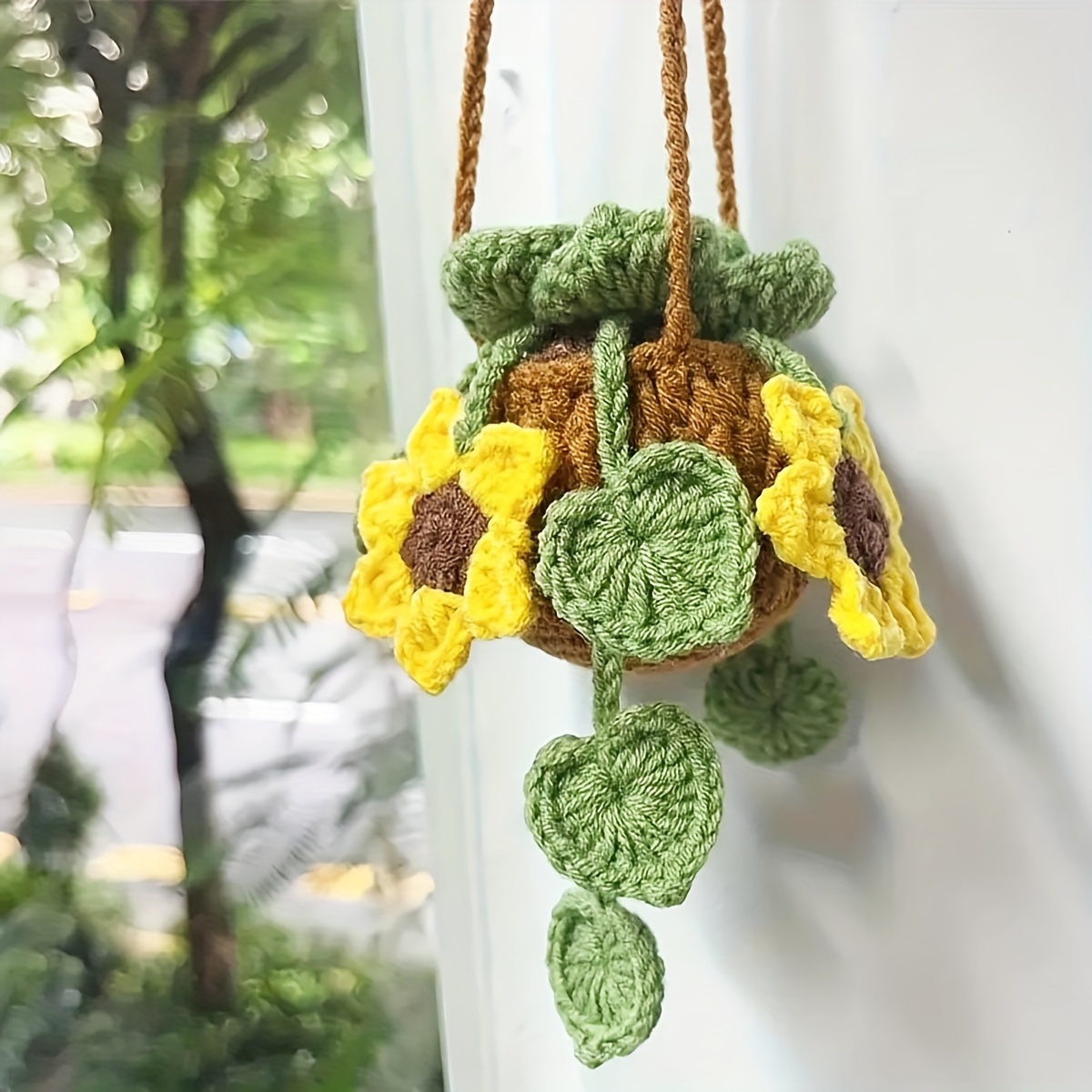 Vansolinne - Planta Colgante De Ganchillo Para Espejo Retrovisor De Coche, 2 Piezas, Bohemio, Verde Suculento, Accesorios Para Colgar Para Mujeres, Adorno De Coche, Decoración Estética Interior