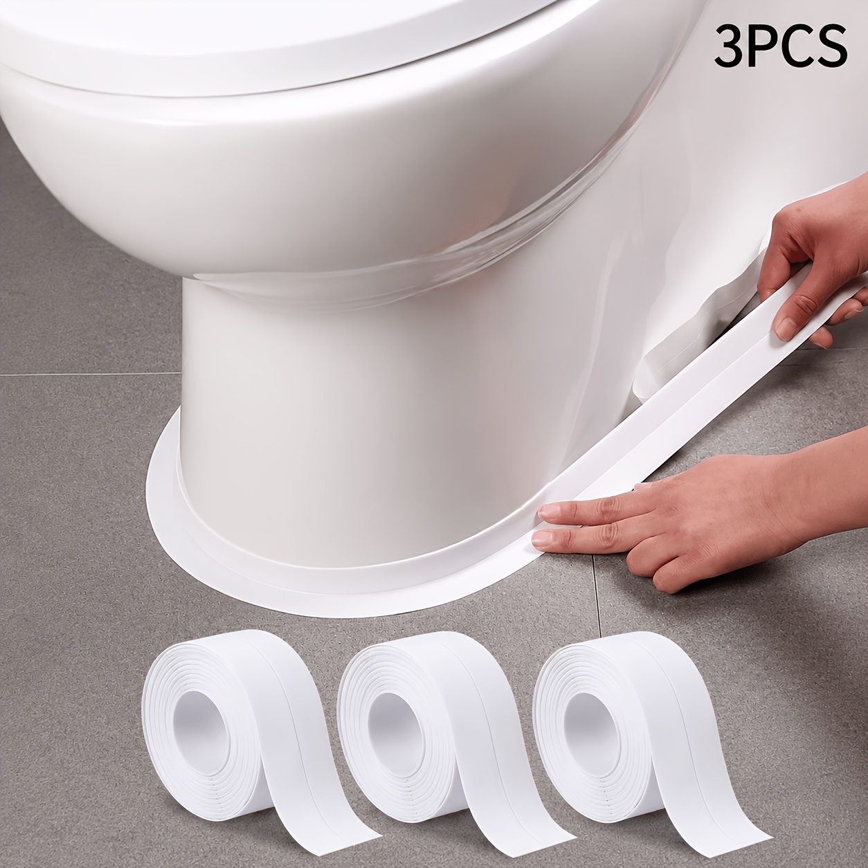 TEMU 3 Rollos (179.7 Pulgadas) de Cinta de de Silicona Impermeable para Cocinas y Baños. Tiras de Fáciles de Cortar para Esquinas, Fregaderos,